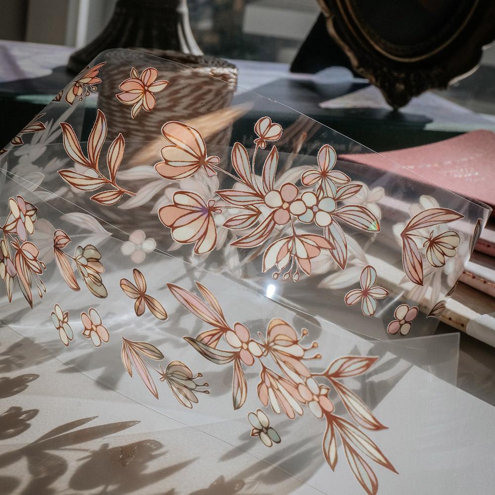 【代購】【Meow Illustration】花之窗影 亮面貝殼光PET紙膠帶(特油加白墨含離型紙)